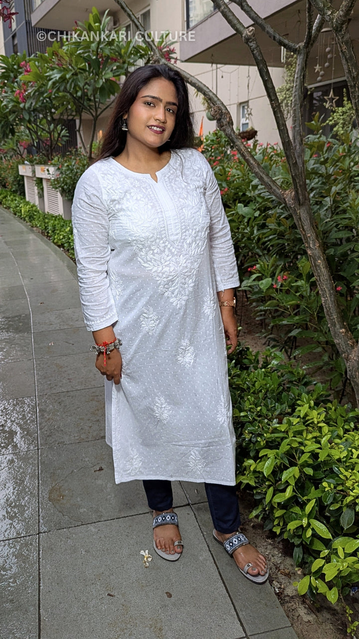 Cotton Dobby Chikankari Solid Women's Kurta