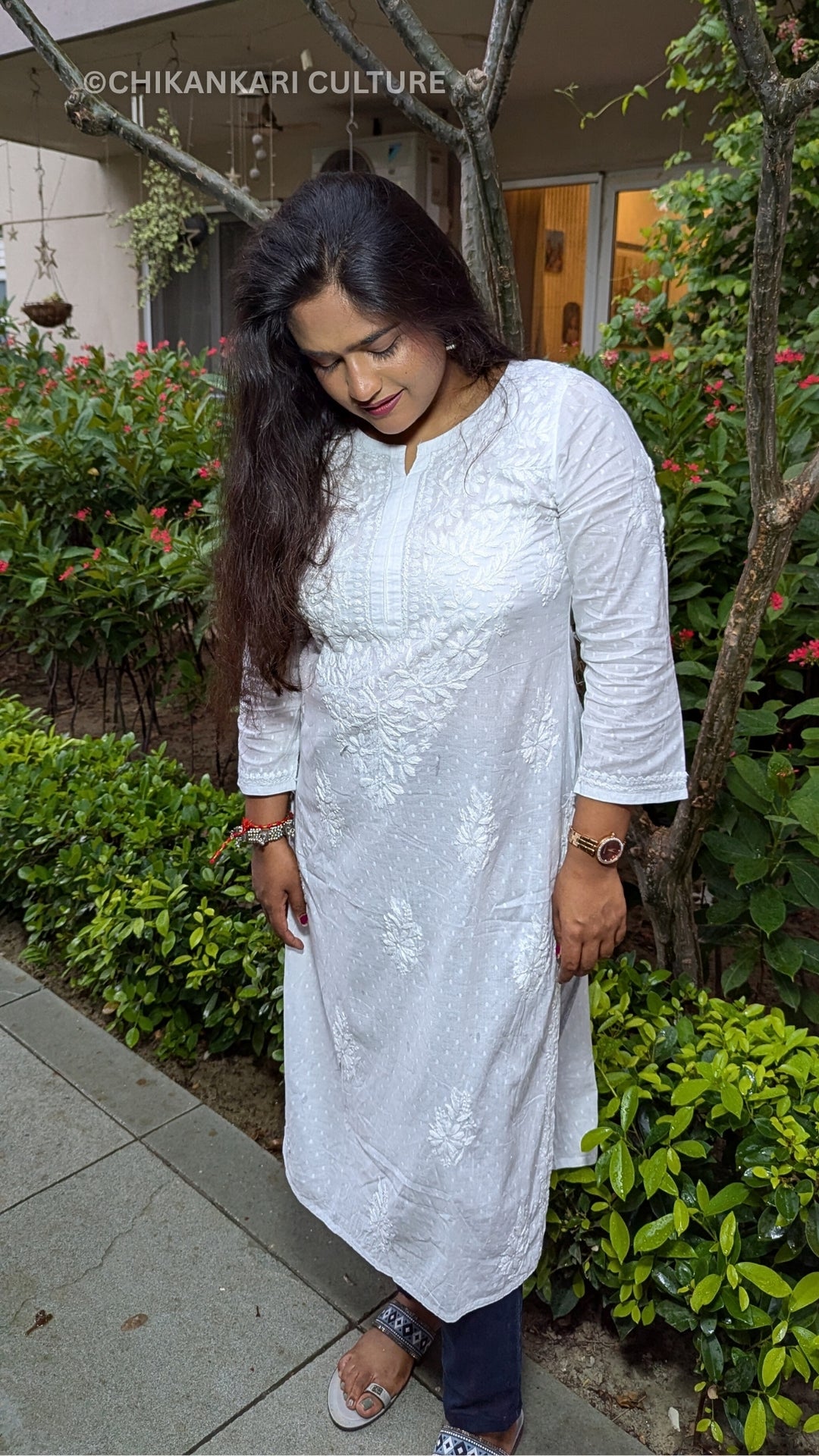 Cotton Dobby Chikankari Solid Women's Kurta
