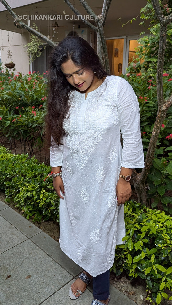 Cotton Dobby Chikankari Solid Women's Kurta