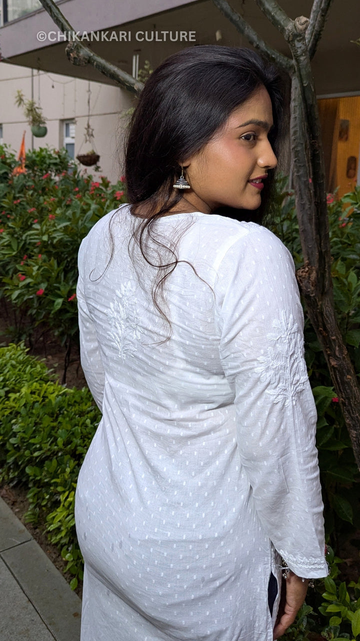 Cotton Dobby Chikankari Solid Women's Kurta