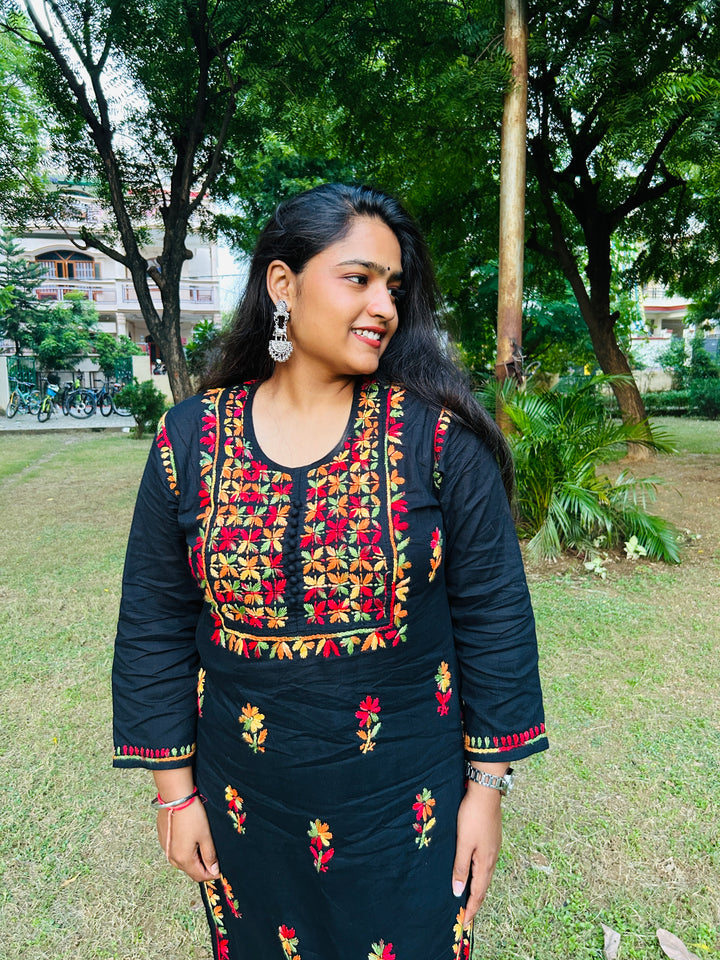 Muticolour Chikankari Solid Black Women's Kurta