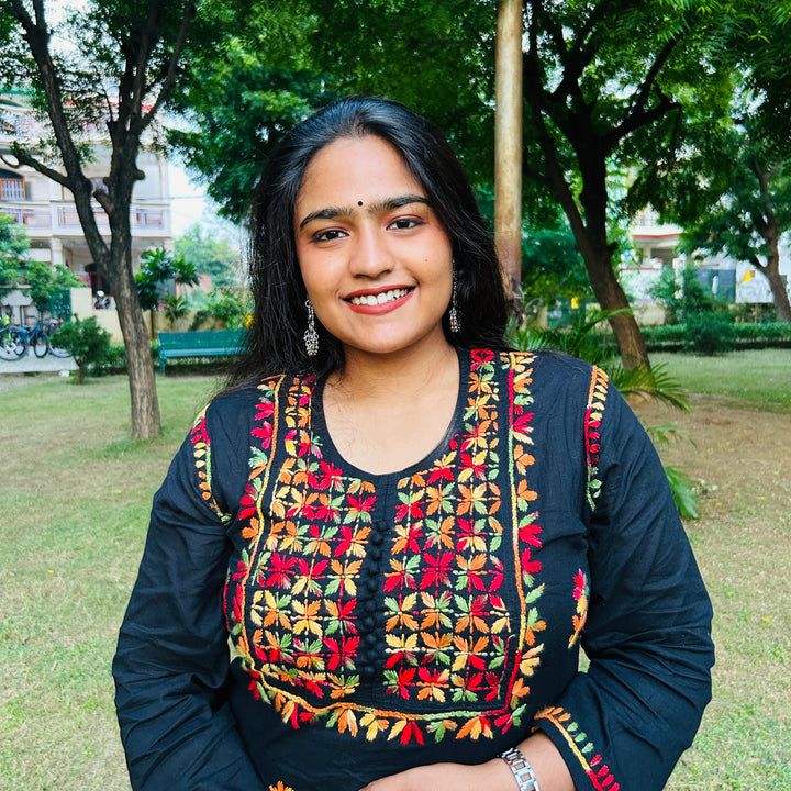 Muticolour Chikankari Solid Black Women's Kurta