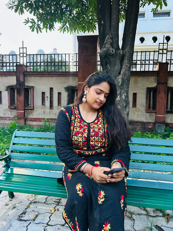 Muticolour Chikankari Solid Black Women's Kurta