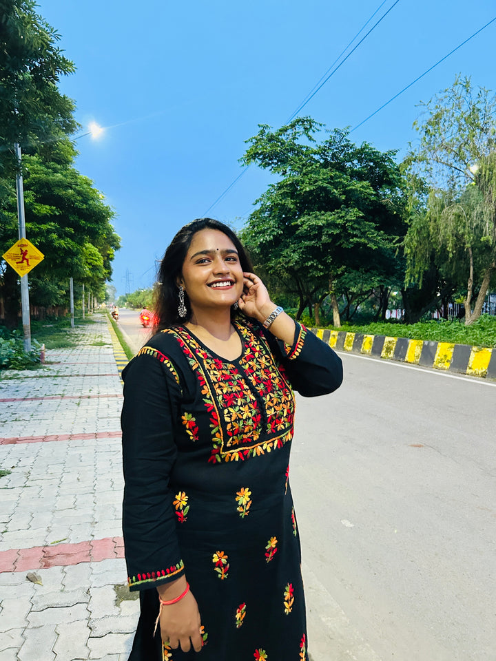 Muticolour Chikankari Solid Black Women's Kurta
