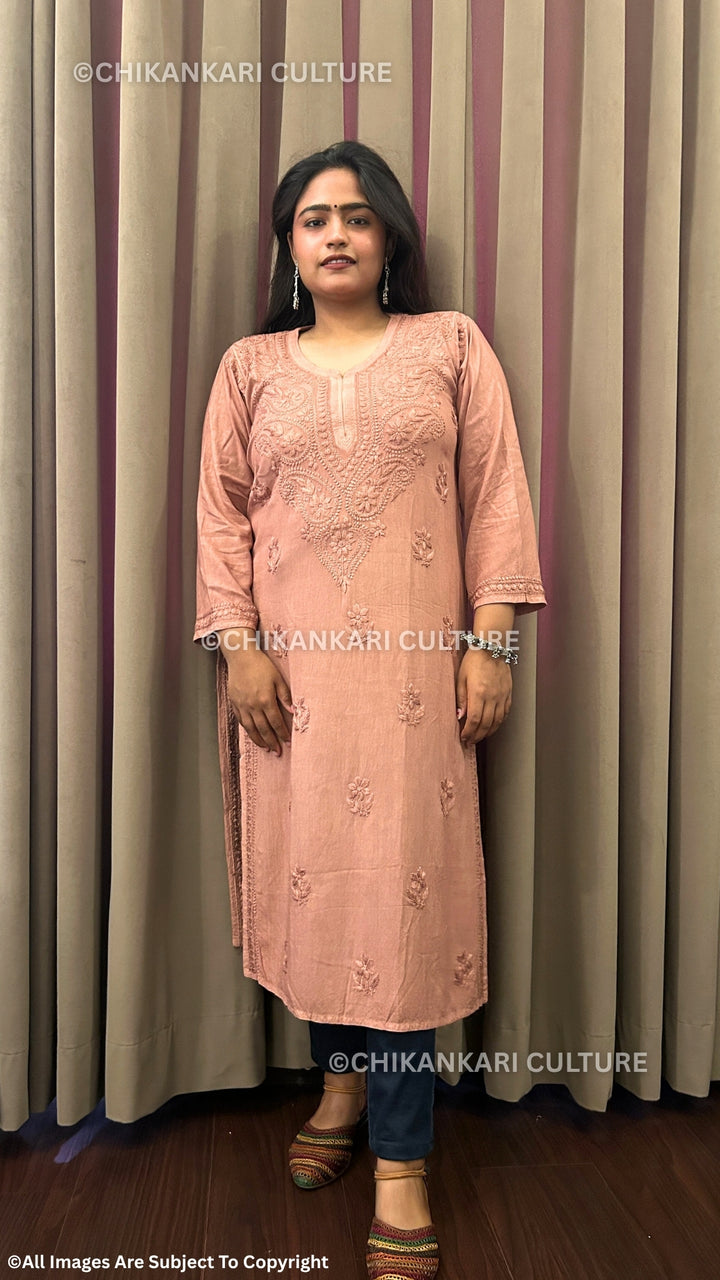 Rayon Chikankari Solid Women's Long Kurta