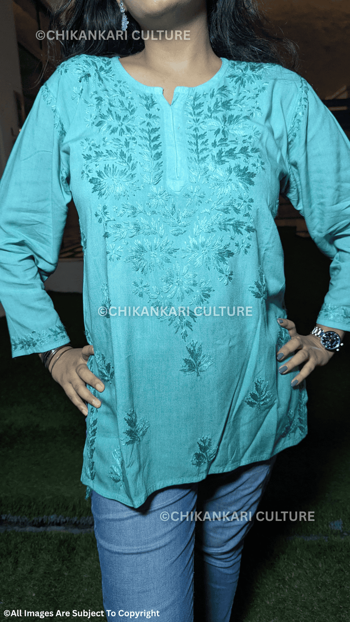 Kyra Chikankari Rayon Ombre Short Kurti