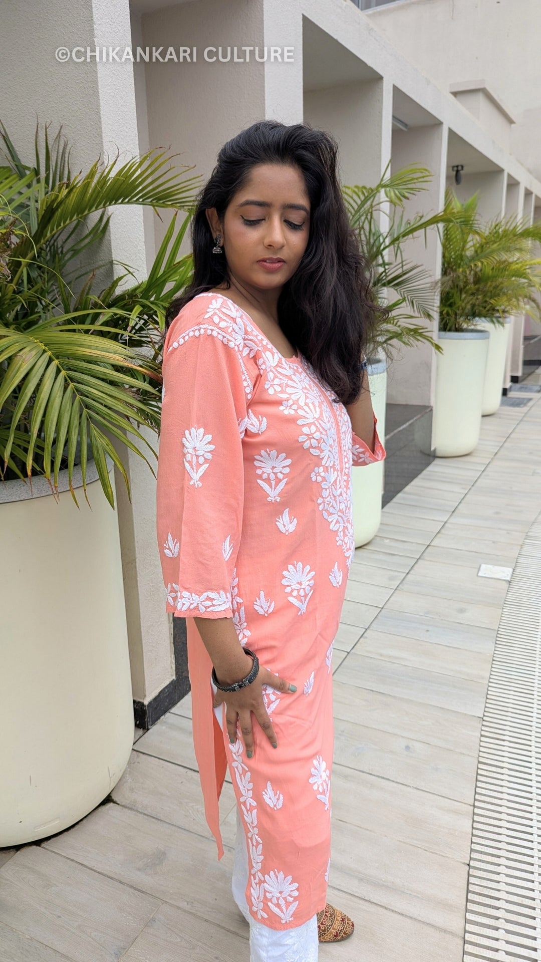 Chavi Rayon Chikankari Solid Women's Long Kurta