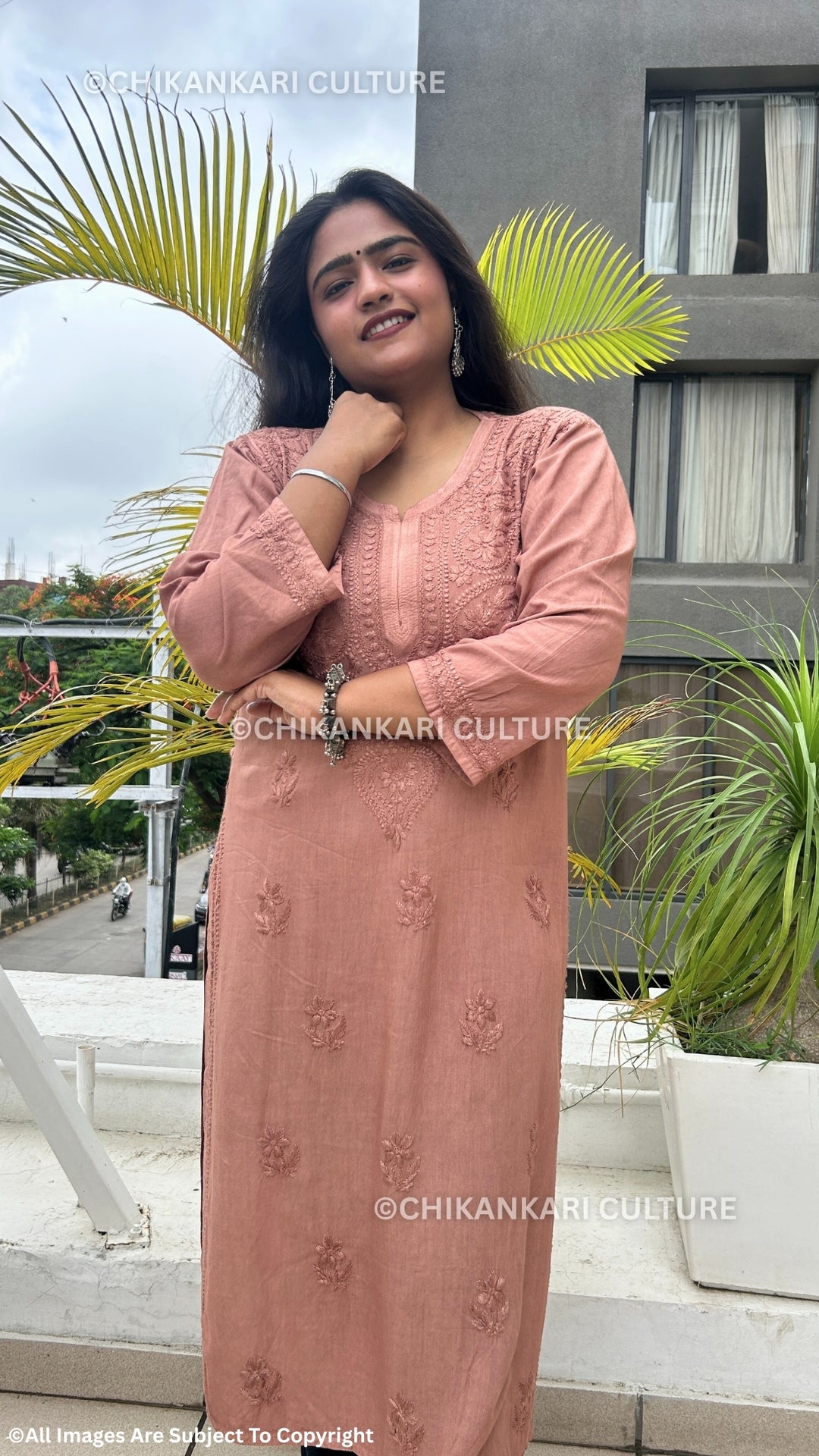 Rayon Chikankari Solid Women's Long Kurta