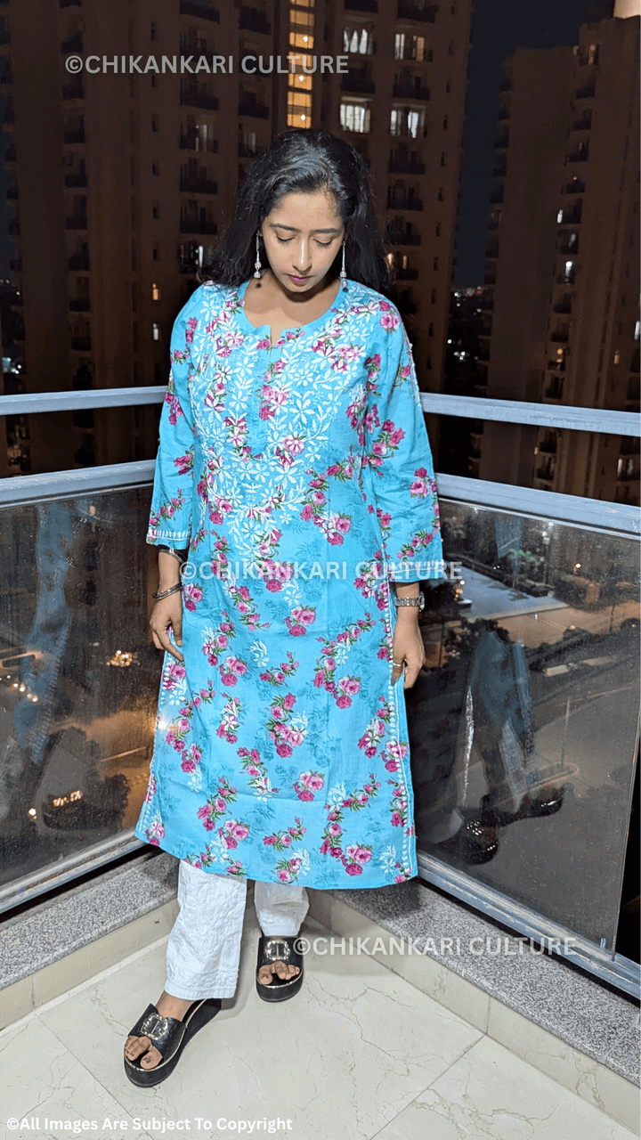 Aafna Chikankari Mulmul Cotton Printed Straight Kurta