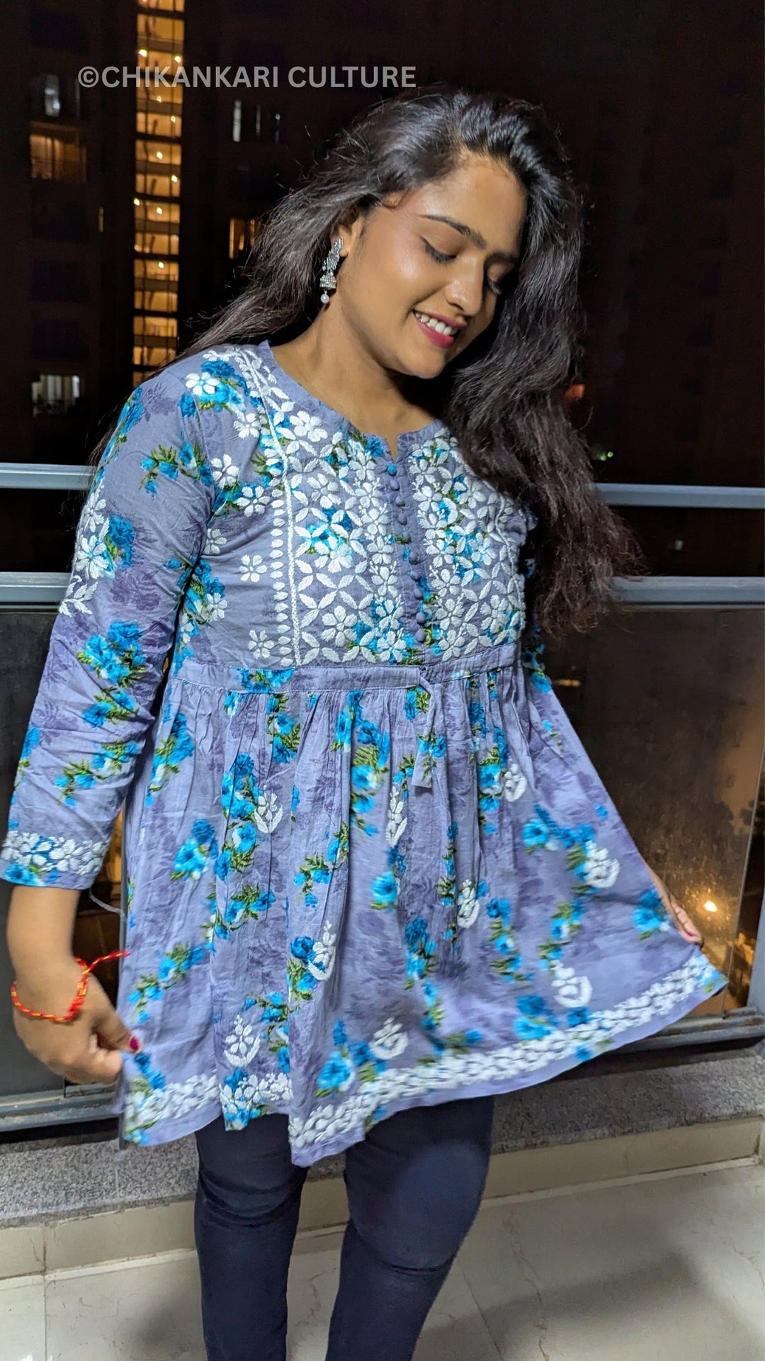Chikankari Mulmul Short Gown