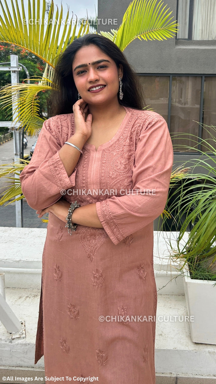 Rayon Chikankari Solid Women's Long Kurta