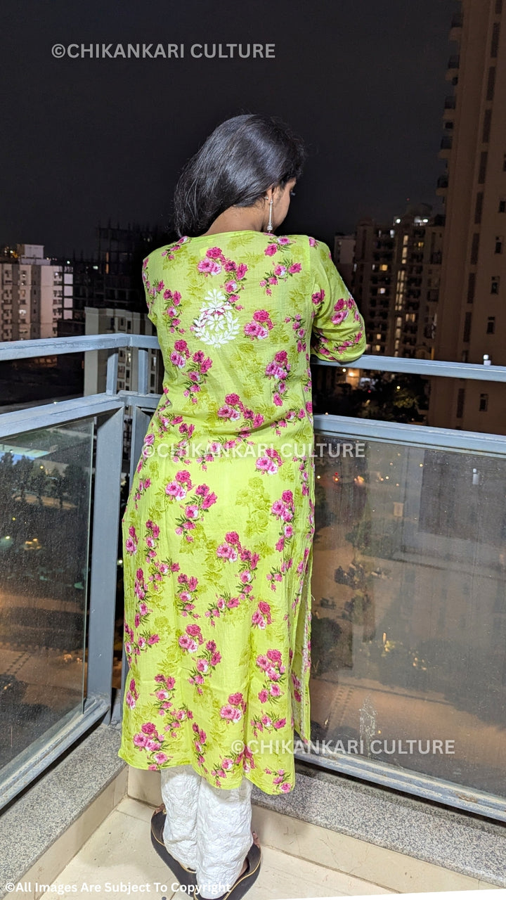 Aafna Chikankari Mulmul Cotton Printed Straight Kurta