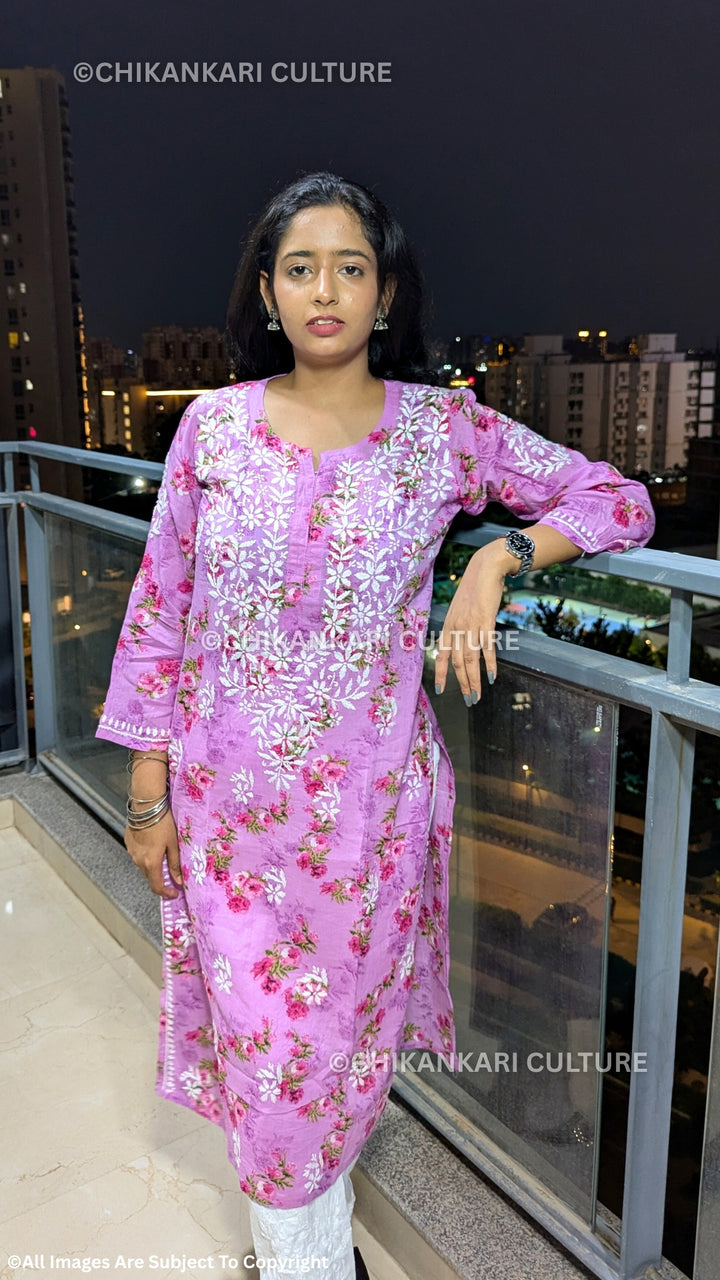 Aafna Chikankari Mulmul Cotton Printed Straight Kurta