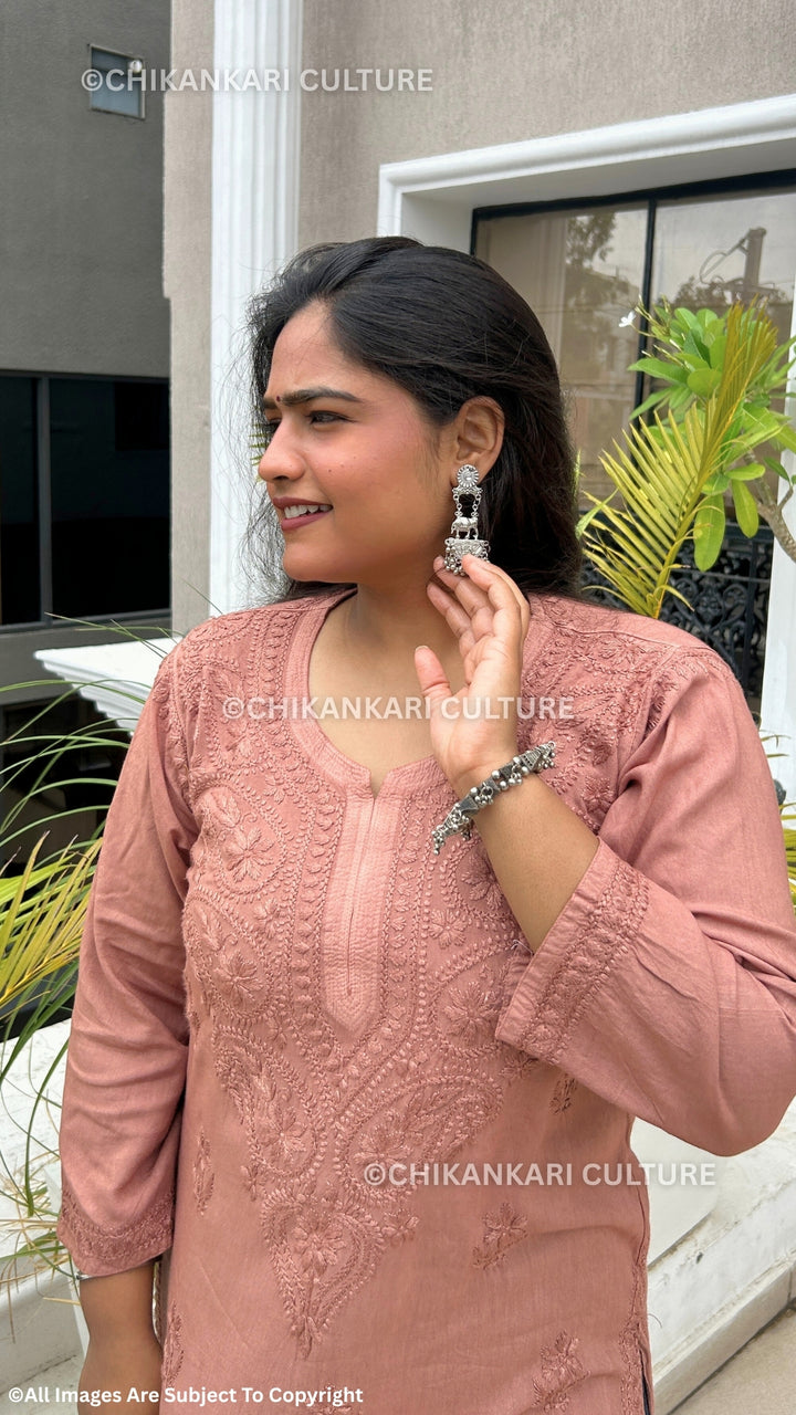 Rayon Chikankari Solid Women's Long Kurta