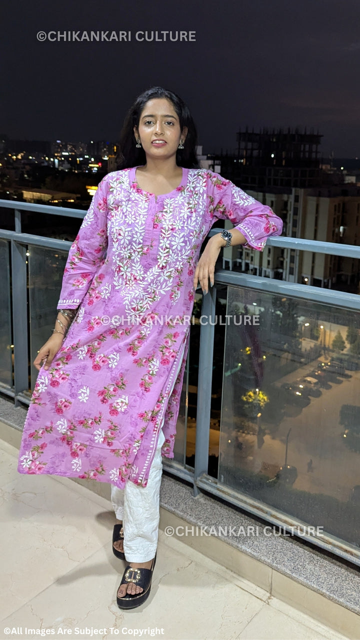 Aafna Chikankari Mulmul Cotton Printed Straight Kurta
