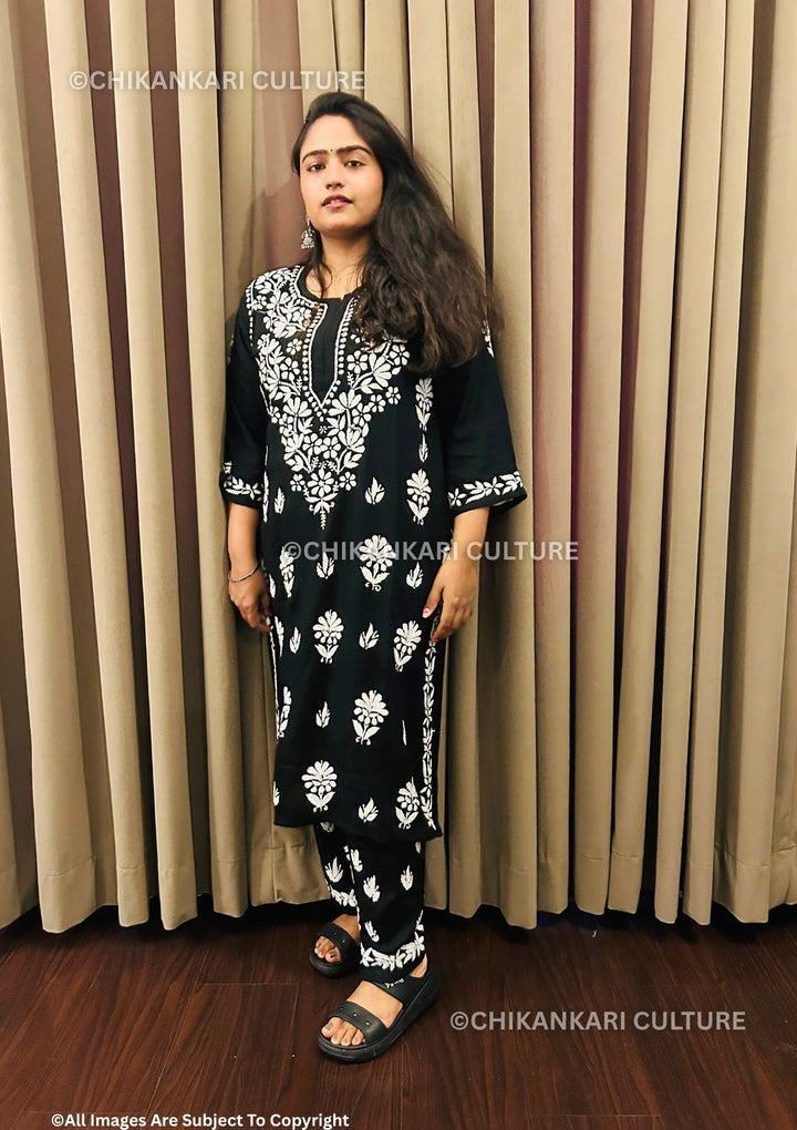 Soha Chikankari Rayon Straight Kurta Set