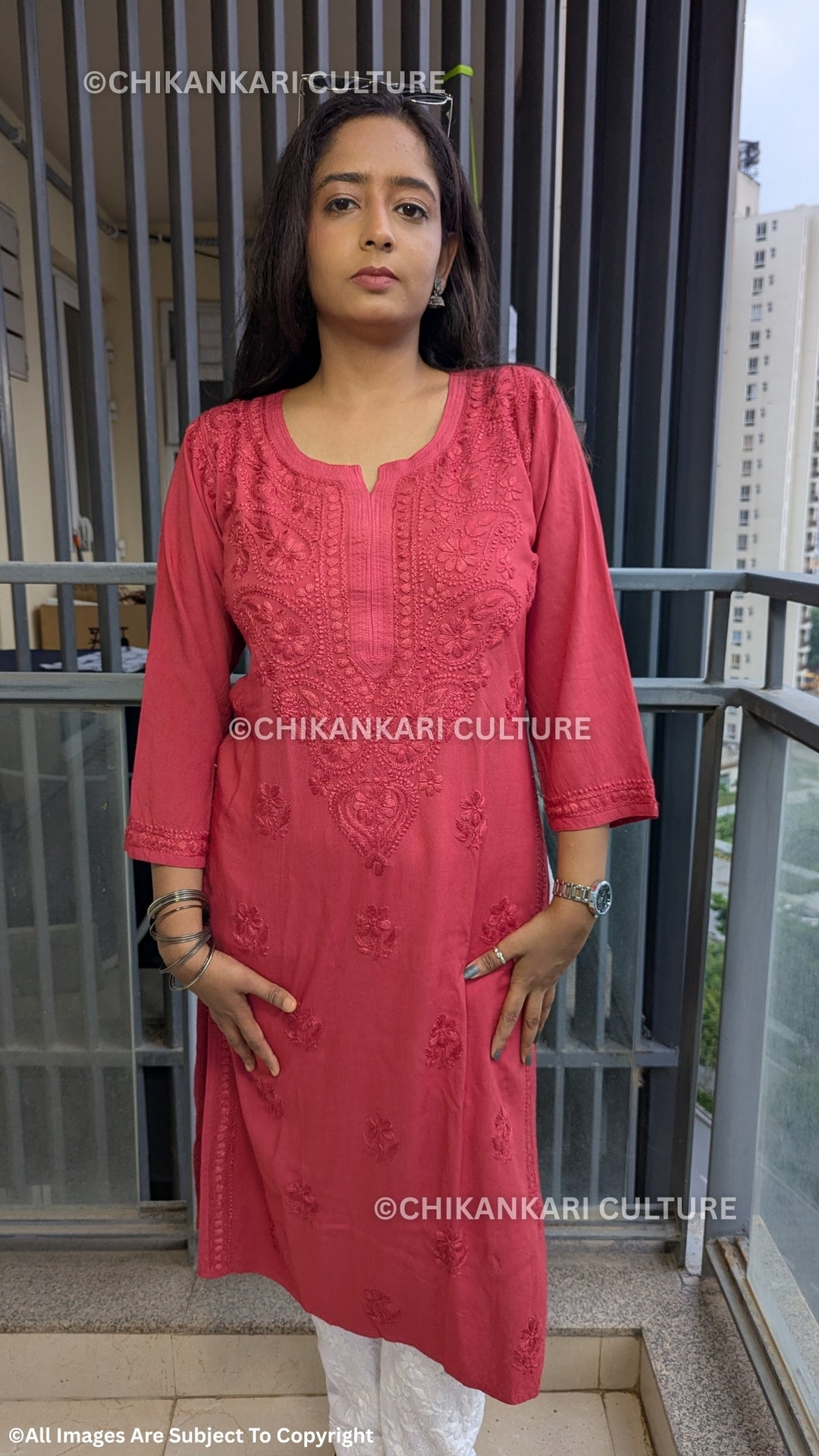 Rayon Chikankari Solid Women's Long Kurta