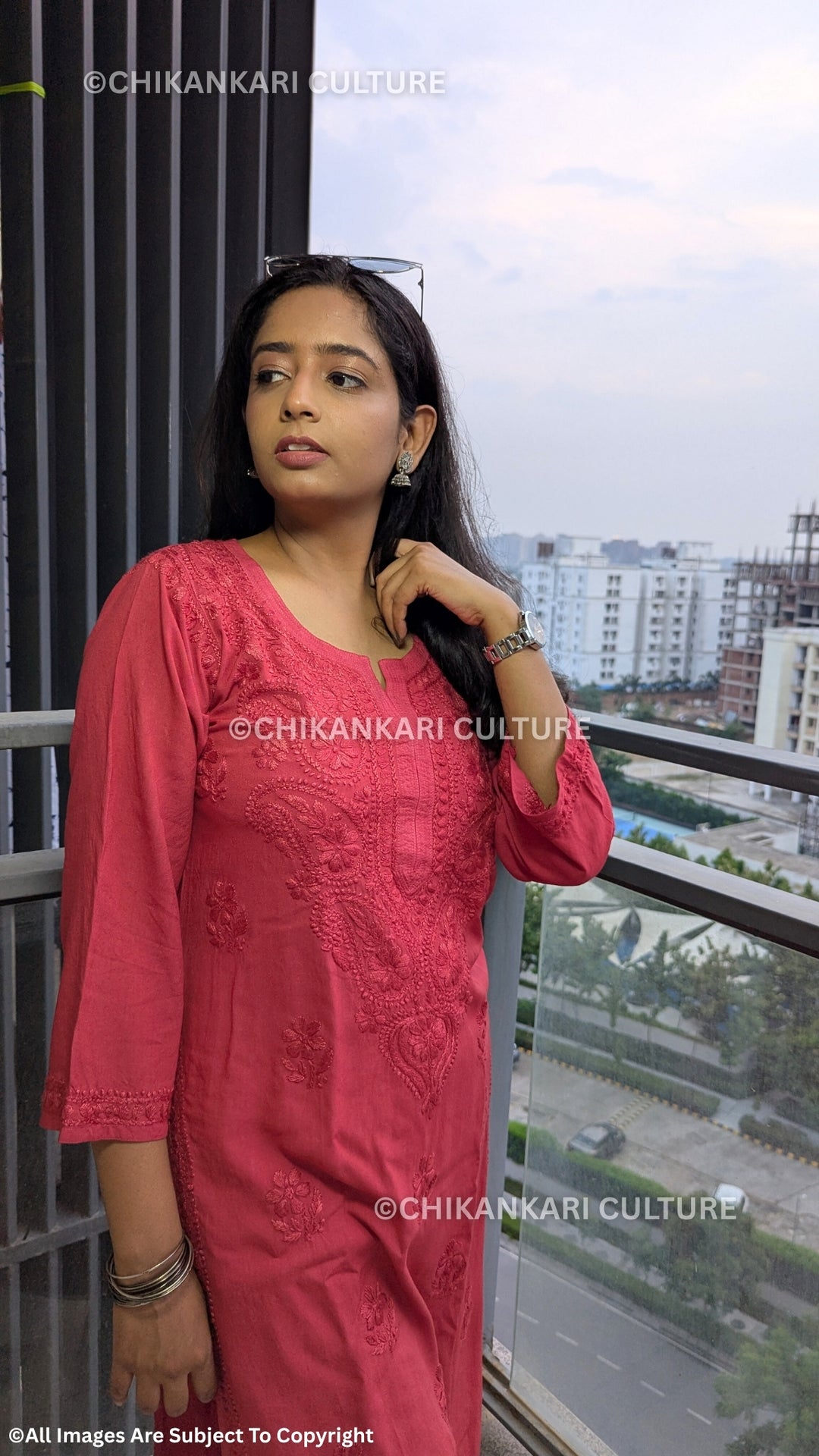 Rayon Chikankari Solid Women's Long Kurta
