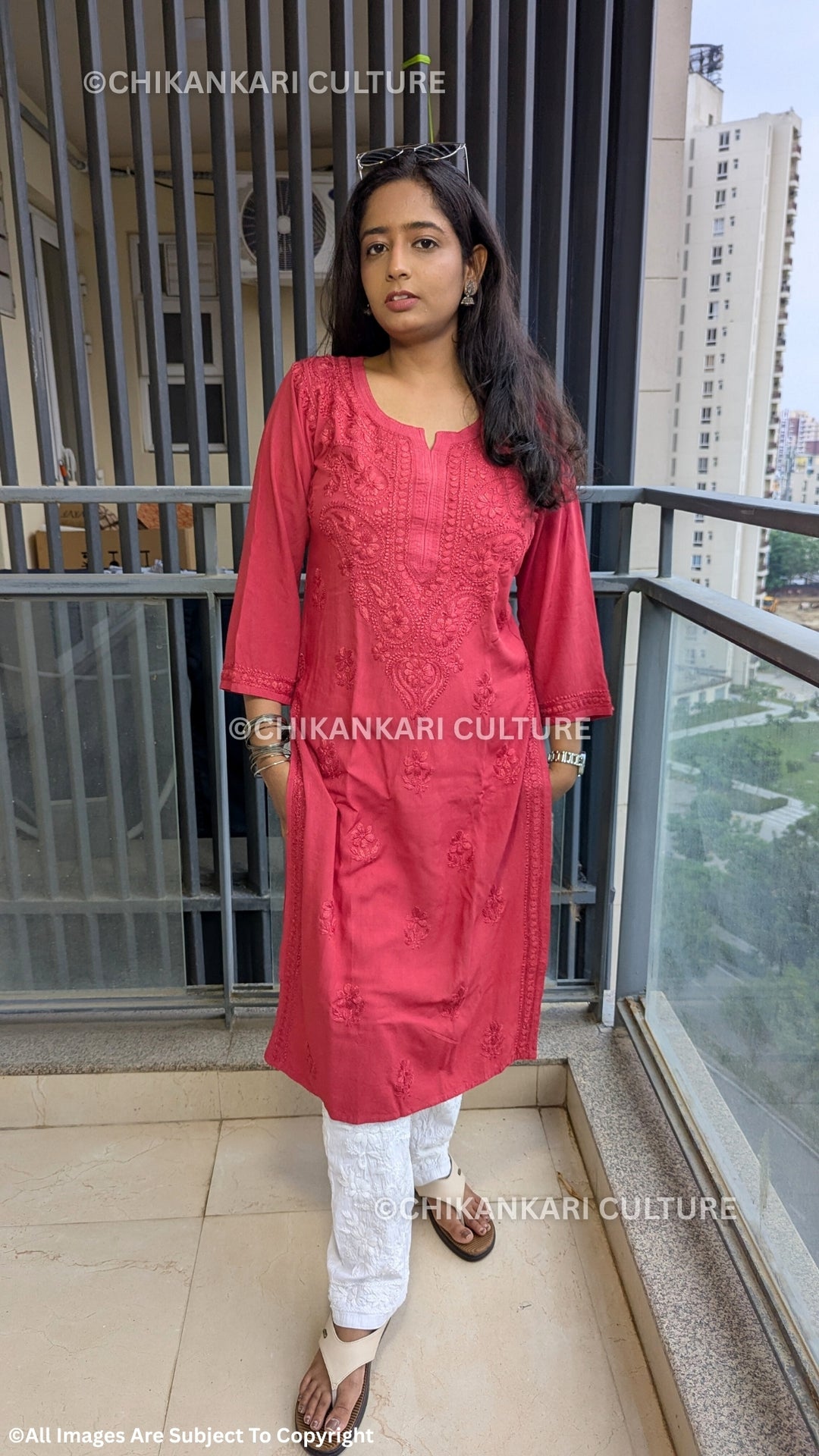 Rayon Chikankari Solid Women's Long Kurta