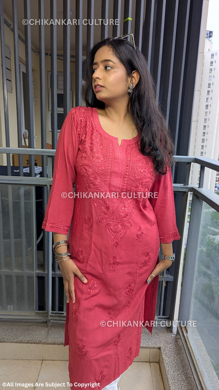 Rayon Chikankari Solid Women's Long Kurta