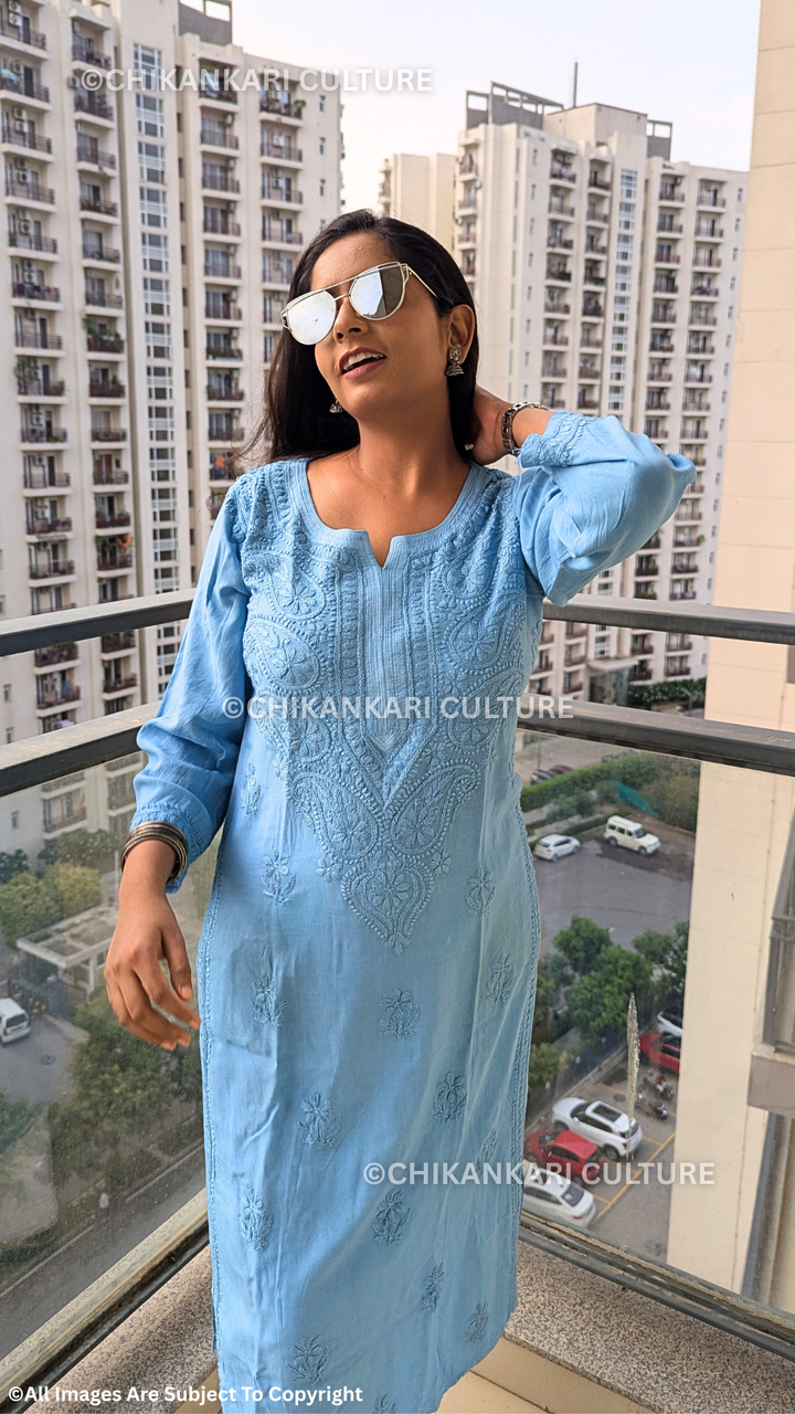 Rayon Chikankari Solid Women's Long Kurta