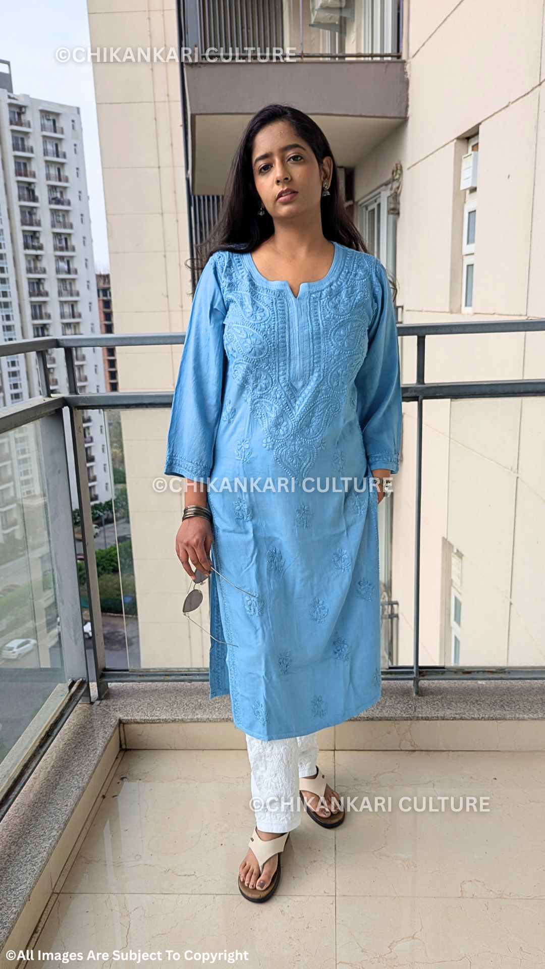 Rayon Chikankari Solid Women's Long Kurta