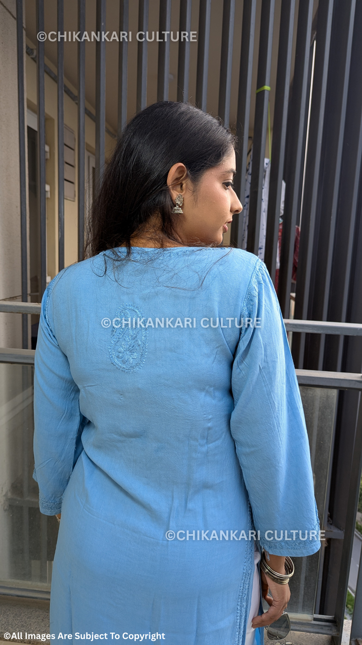 Rayon Chikankari Solid Women's Long Kurta