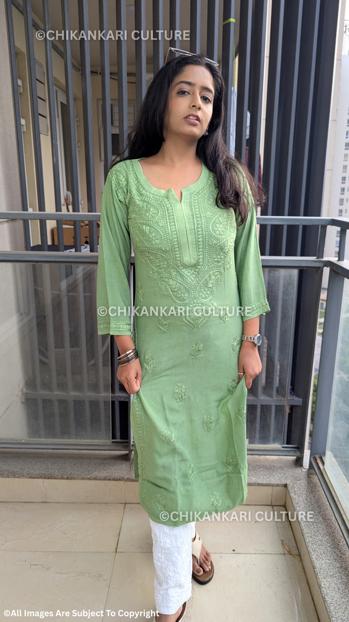 Rayon Chikankari Solid Women's Long Kurta