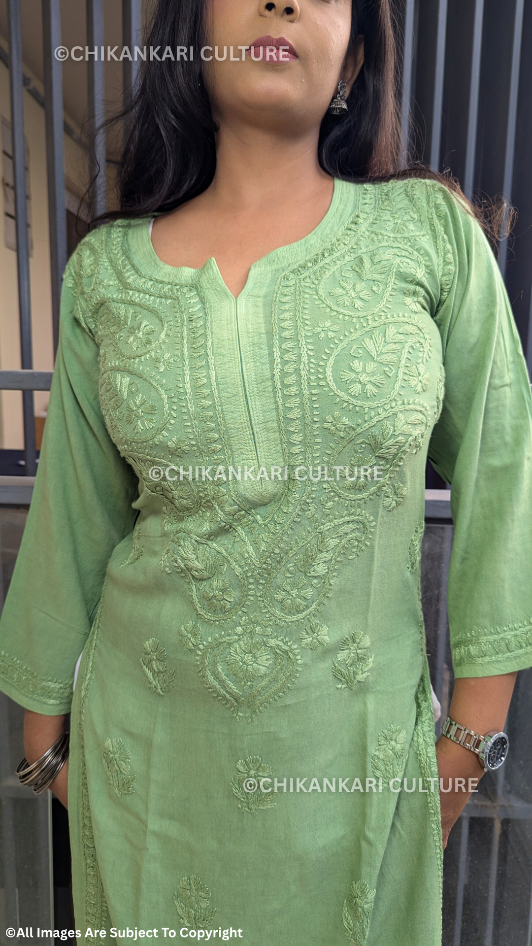 Rayon Chikankari Solid Women's Long Kurta