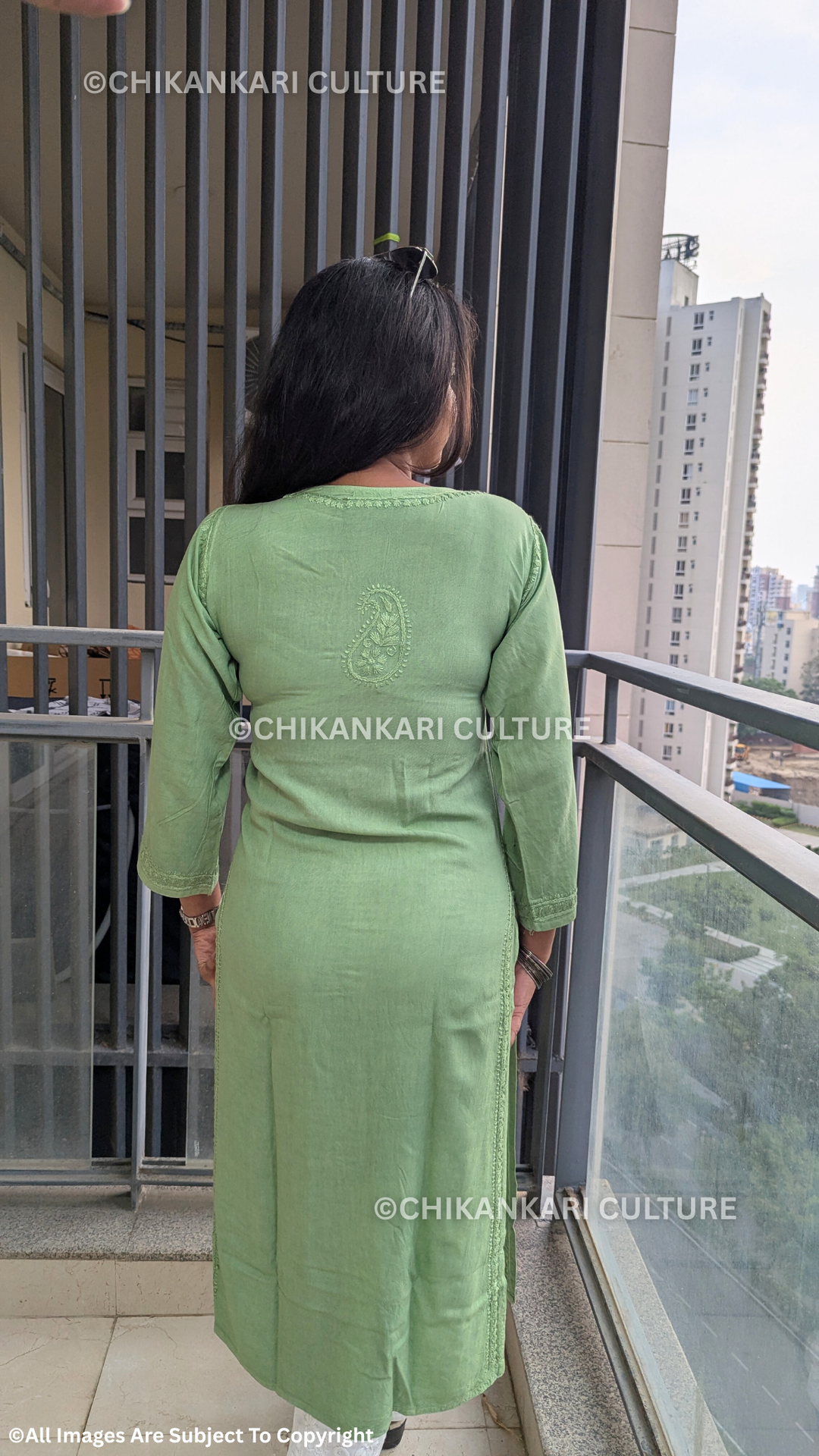 Rayon Chikankari Solid Women's Long Kurta