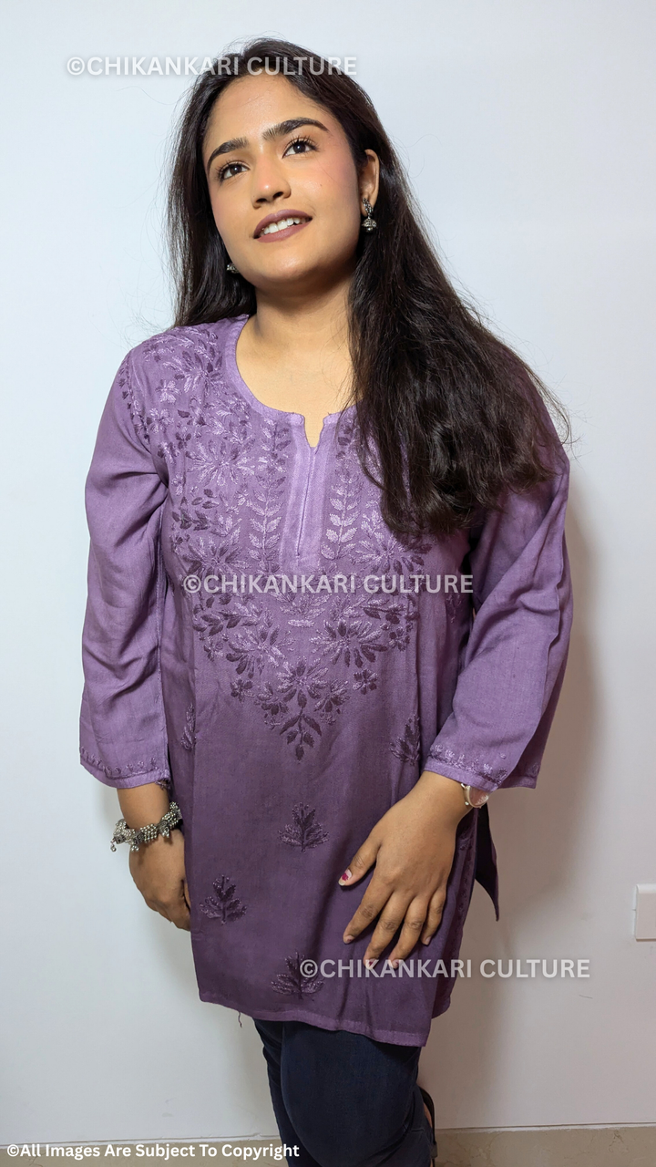Kyra Chikankari Rayon Ombre Short Kurti