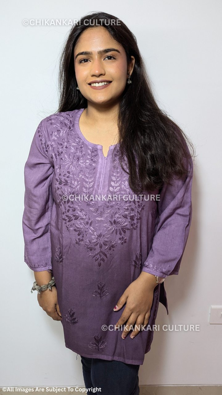 Kyra Chikankari Rayon Ombre Short Kurti