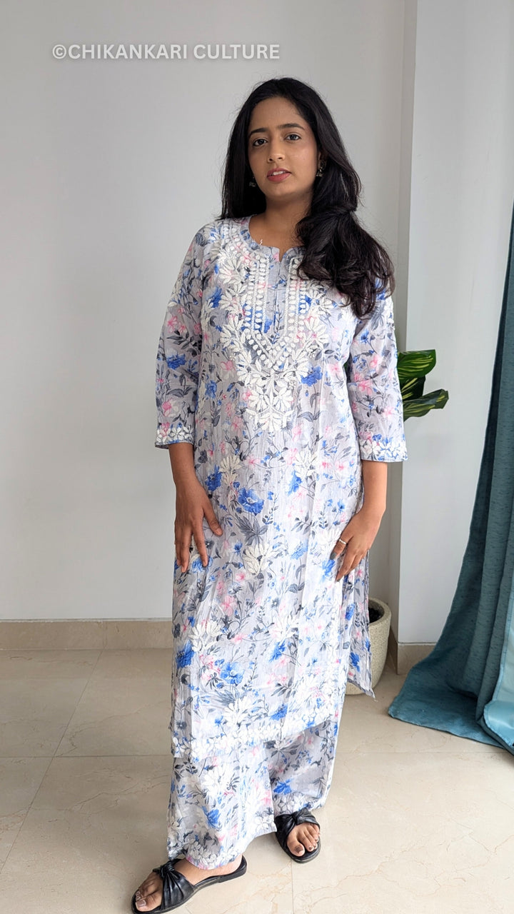 Aarohi Chikankari Mulmul Cotton Printed Straight Kurta Set