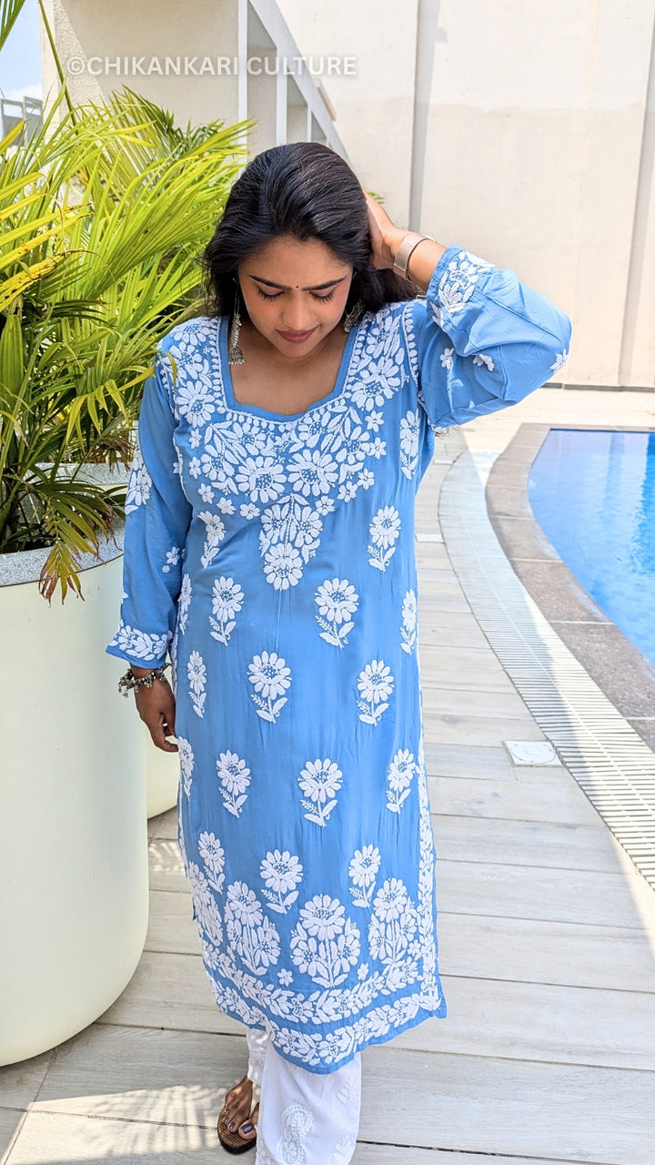 Aardhya Modal 3D Chikankari Straight Kurta