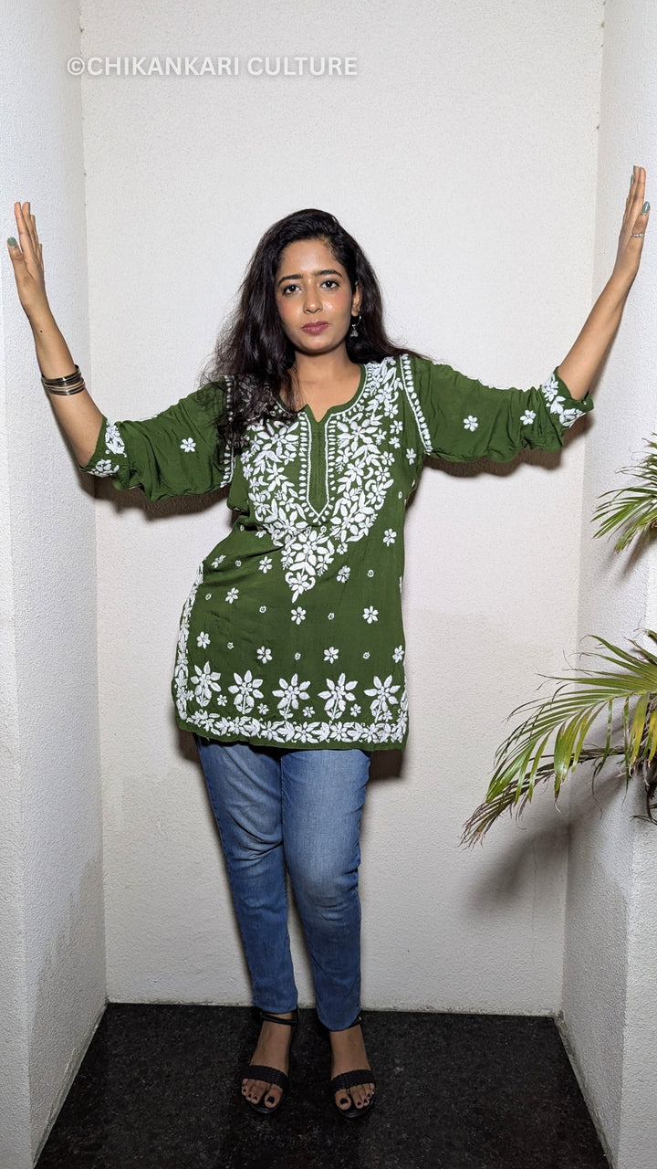 Sitara Modal 3D Chikankari Solid Short Kurta