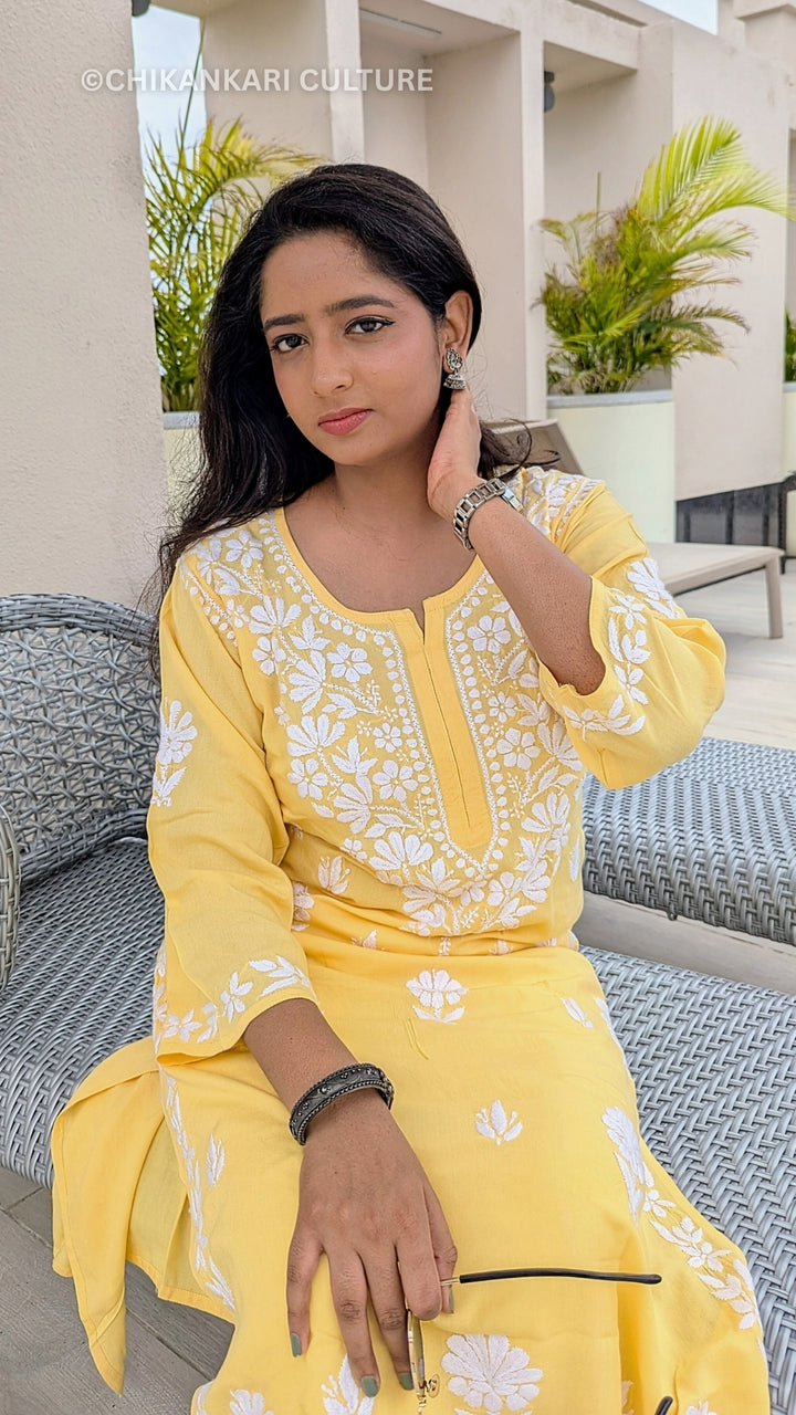 Chavi Rayon Chikankari Solid Women's Long Kurta