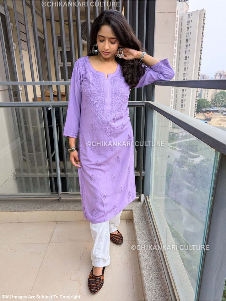Rayon Chikankari Solid Women's Long Kurta