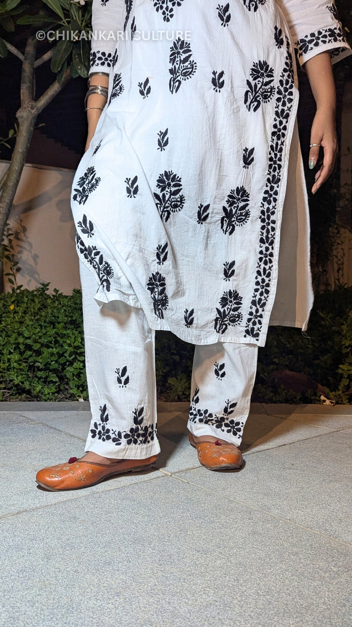 Mulmul Chikankari Solid Women's 2PC Long Kurta Set- White
