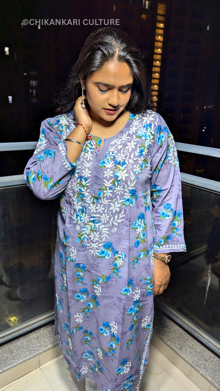 Aafna Chikankari Mulmul Cotton Printed Straight Kurta