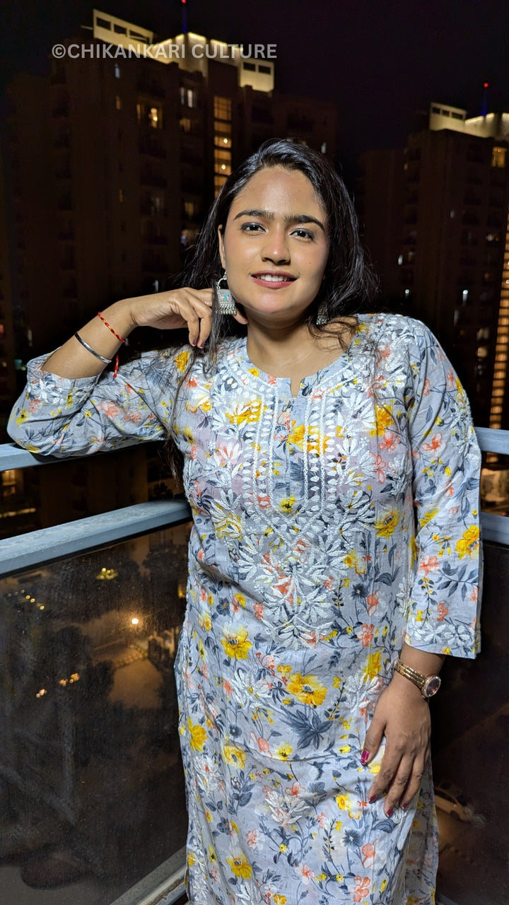 Aarohi Chikankari Mulmul Cotton Printed Straight Kurta Set