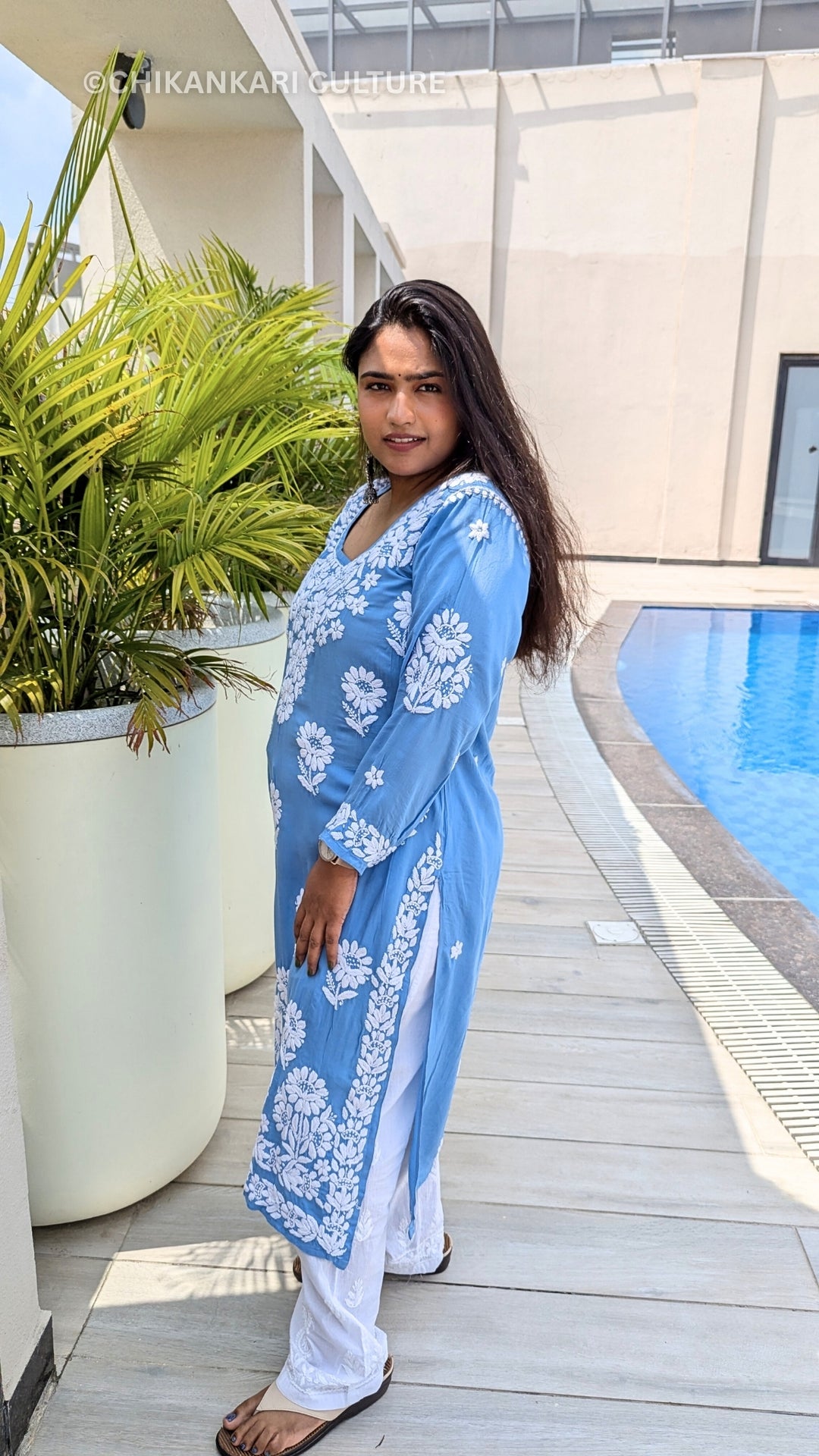 Aardhya Modal 3D Chikankari Straight Kurta