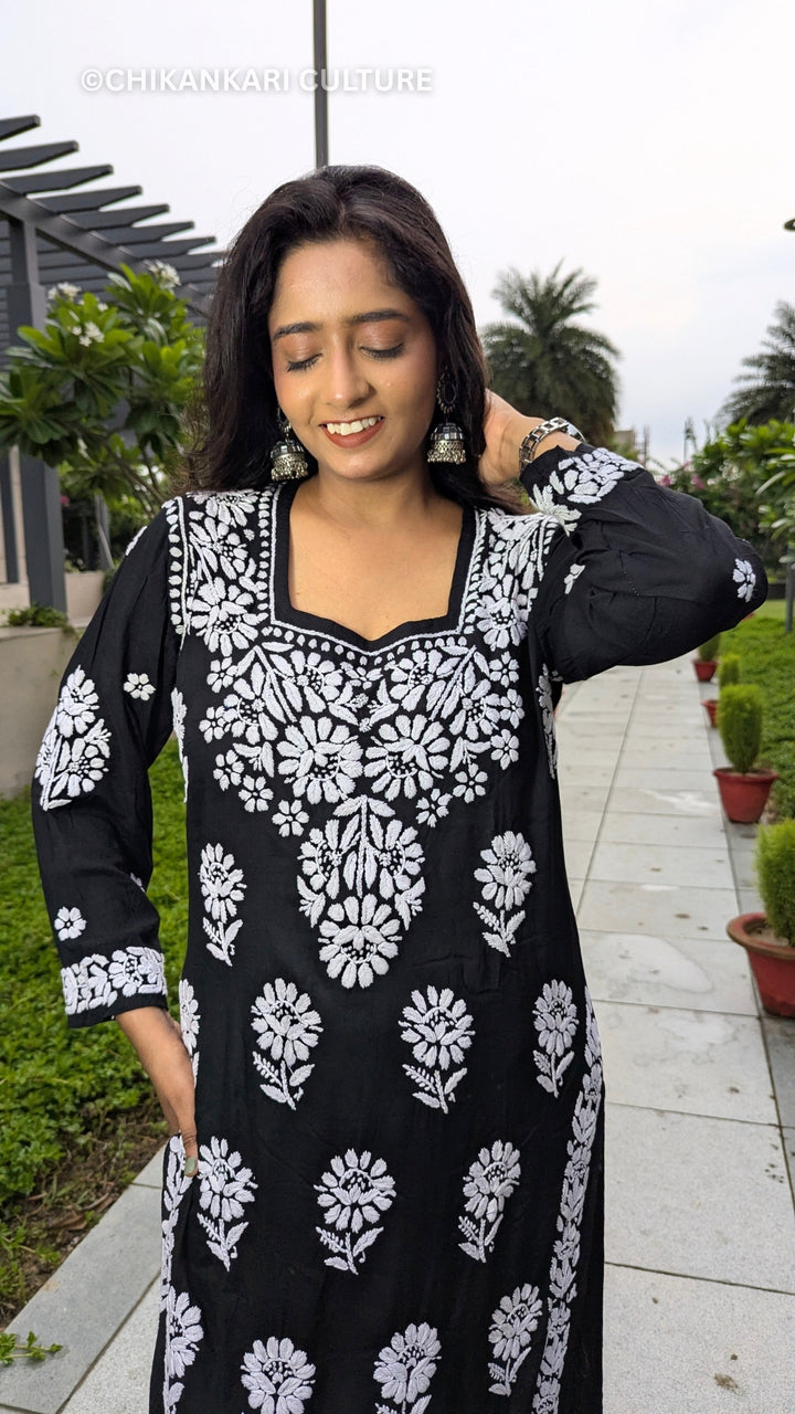 Aardhya Modal 3D Chikankari Straight Kurta