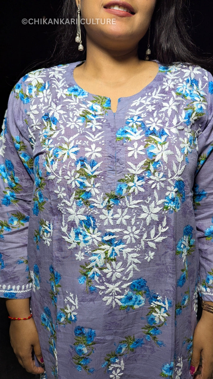 Aafna Chikankari Mulmul Cotton Printed Straight Kurta