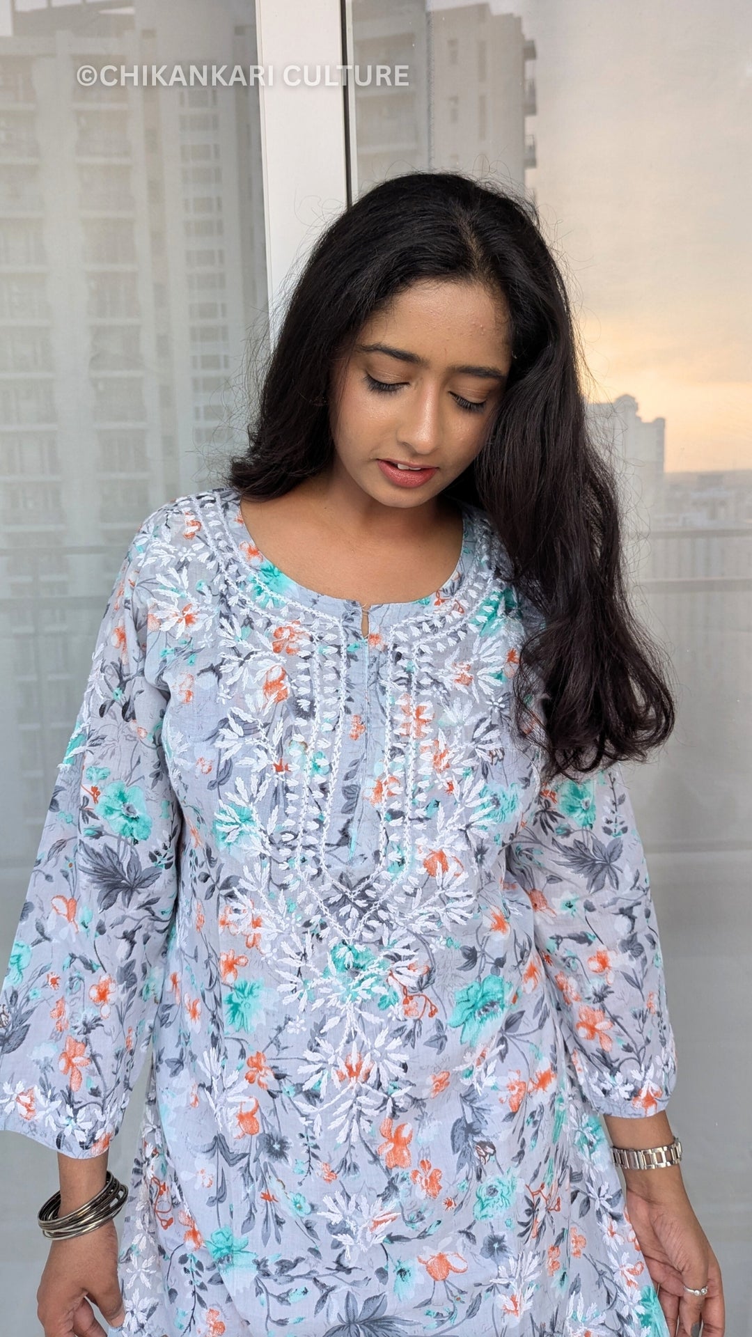 Aarohi Chikankari Mulmul Cotton Printed Straight Kurta Set