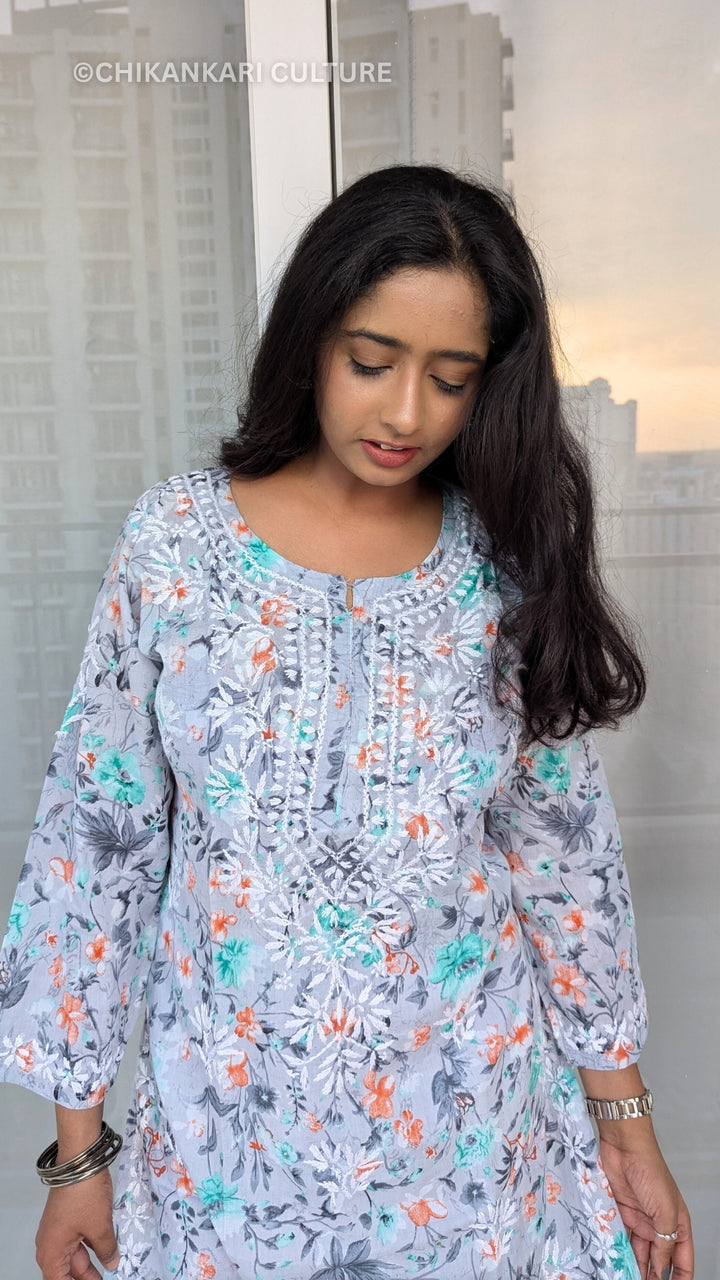 Aarohi Chikankari Mulmul Cotton Printed Straight Kurta Set