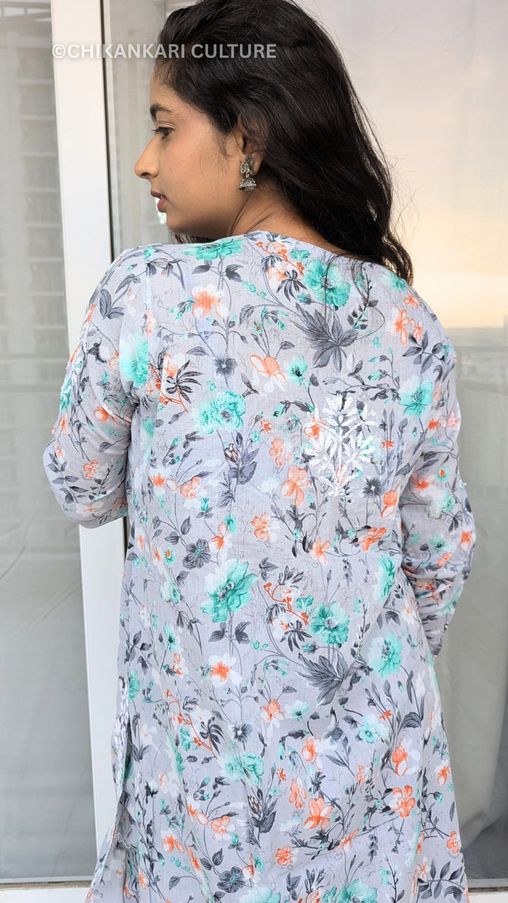 Aarohi Chikankari Mulmul Cotton Printed Straight Kurta Set