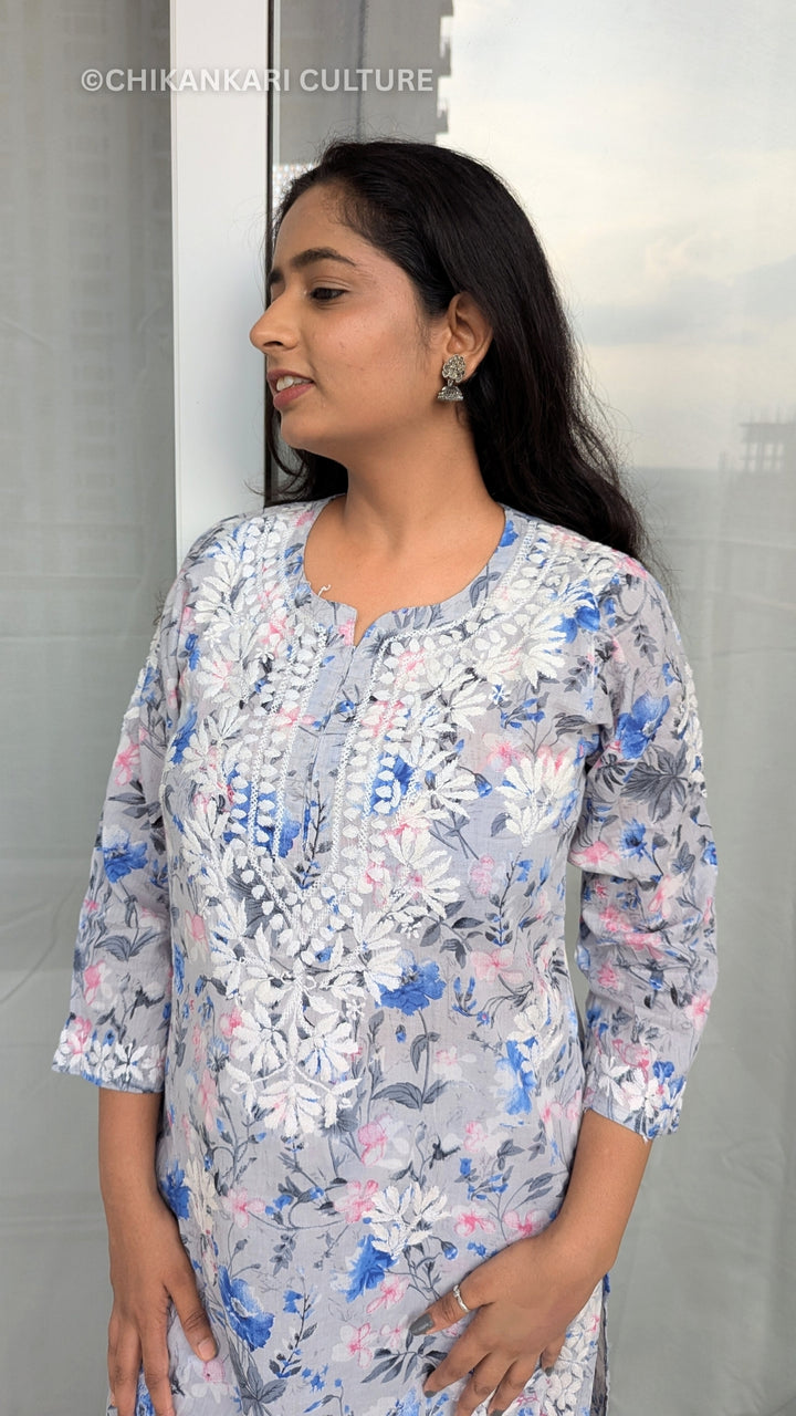 Aarohi Chikankari Mulmul Cotton Printed Straight Kurta Set