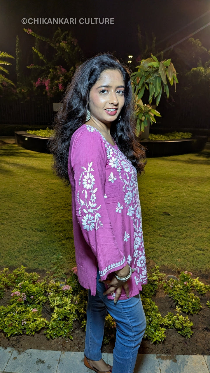 Zarah Modal Chikankari Solid Short Kurta
