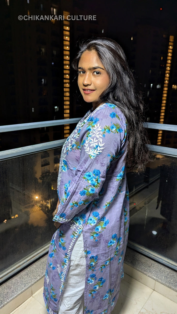 Aafna Chikankari Mulmul Cotton Printed Straight Kurta