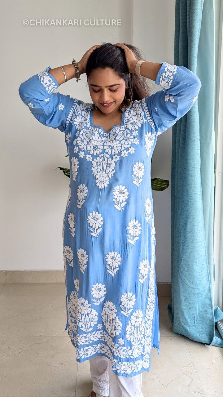 Aardhya Modal 3D Chikankari Straight Kurta